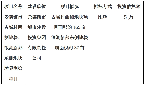 景德鎮(zhèn)市古城村西側(cè)地塊、銀湖新都東側(cè)地塊勘界測繪項目計劃公告