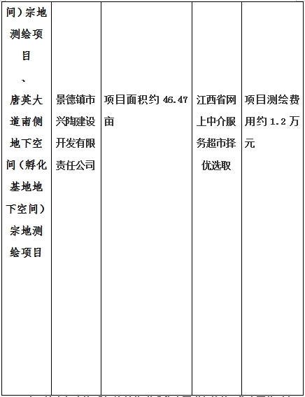 景德鎮(zhèn)市昌南新區(qū)LJ1-03-A01-1地塊、瓷都大道東側(cè)中渡口地下空間（格蘭云天大酒店地下空間）、光明大道北側(cè)利民路西側(cè)地下空間（青少年宮地下空間）、規(guī)劃二路北側(cè)地下空間地塊二（加速基地地下空間）、規(guī)劃二路北側(cè)地下空間地塊一（加速基地地下空間）、景德大道南側(cè)天寶橋西側(cè)地塊、景興大道東側(cè)如意路北側(cè)地下空間(社會公共服務(wù)